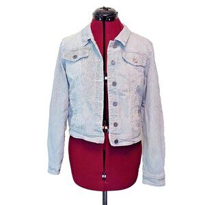 Earl Jeans Jacket Blue White Pinstripe Womens Size Medium Lightweight Pockets